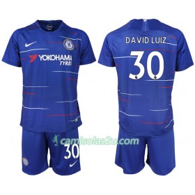 Camisolas de Futebol Chelsea DAVID LUIZ 30 Criança Equipamento Principal 2018/19 Manga Curta
